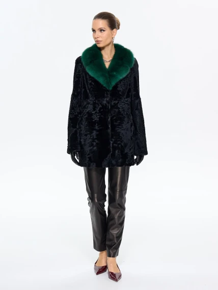 Короткая женская шуба из меха каракульчи Ирэн, черная, размер 48, артикул 65550-6