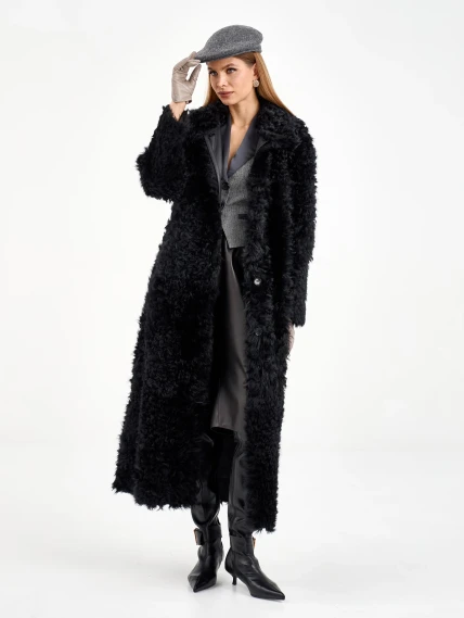 Длинная женская дубленка из тиградо 2080, черная, размер 48, артикул 65030-1