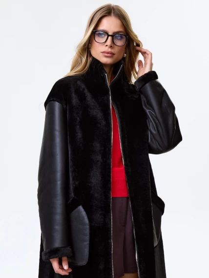 Длинное женское пальто из натуральной овчины премиум класса 2050, черное, размер 46, артикул 64310-0