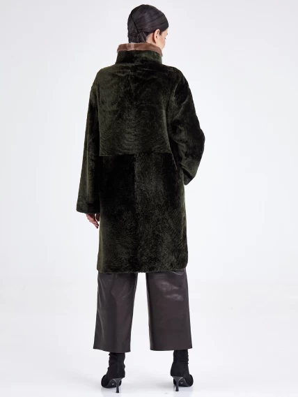 Женская двусторонняя дубленка из астрагана с мехом норки премиум класса 2018, хаки, размер 44, артикул 62770-2