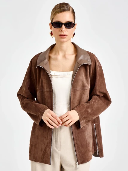 Замшевая женская куртка премиум класса 3090з, светло-коричневая, размер 42, артикул 92360-1