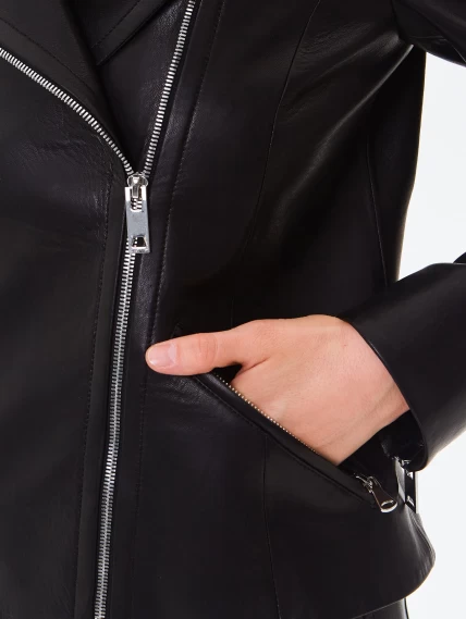 Короткая женская кожаная куртка косуха премиум класса 3095, черная, размер 46, артикул 24440-2