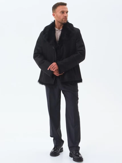 Короткая мужская дубленка из тосканы премиум класса Мишель, черная, размер 52, артикул 70631-7