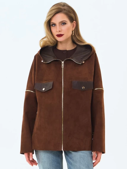 Женская куртка из натуральной замши премиум класса 3086з, коньячная, размер 46, артикул 24500-6