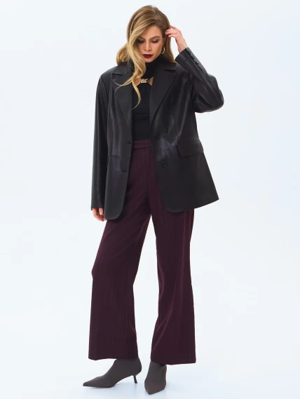 Кожаный женский пиджак премиум класса 3096, черный, размер 46, артикул 24490-1