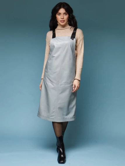 Длинный кожаный сарафан 01_1, серо-голубой, размер 46, артикул 85170-4