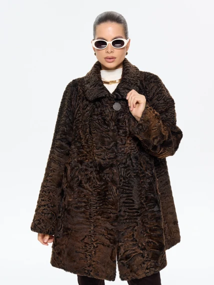 Короткая женская шуба из меха каракульчи Лиза, коричневая, размер 60, артикул 65570-6