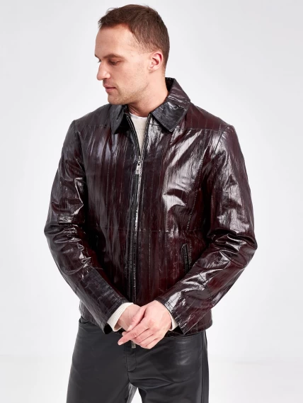 Мужская кожаная куртка из кожи морского угря 4433, бордовая, размер 46, артикул 23100-5