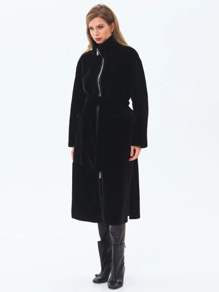 Длинная женская дубленка из астрагана 2062, черная, размер 46, артикул 64700-4
