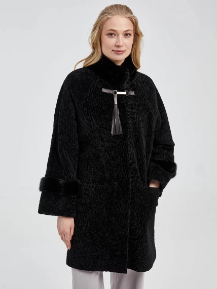 Шуба из астрагана с отделкой из меха норки для женщин 29мех, черная, размер 48, артикул 13590-0