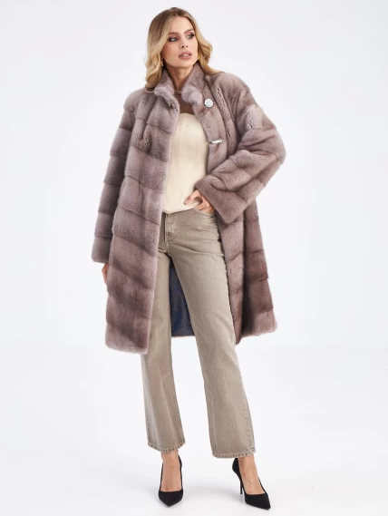 Поперечная шуба из меха норки для женщин 2а(с), серо-голубая, размер 48, артикул 33800-1