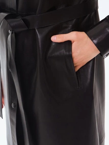 Плащ женский кожаный премиум класса 3091, черный, размер 50, артикул 24390-3