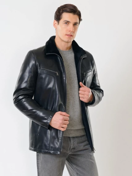 Зимняя мужская кожаная куртка на подкладке из овчины премиум классса 537мех, черная, размер 50, артикул 40290-5