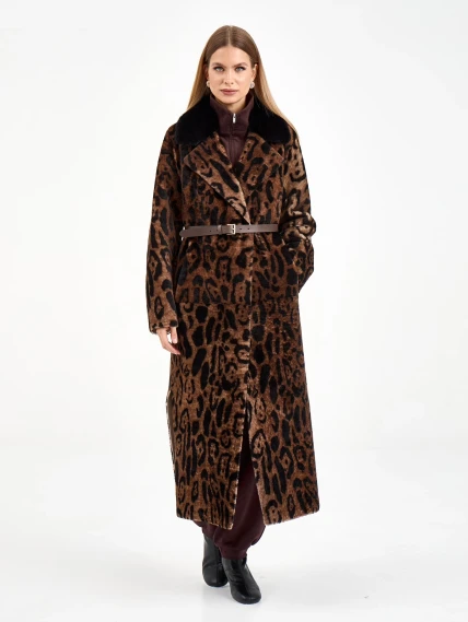 Длинная женская дубленка с норкой 2083, бежевая, размер 44, артикул 65010-4