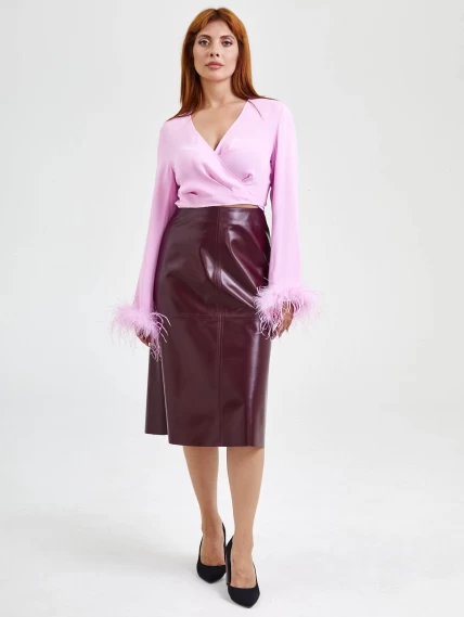 Кожаная юбка миди 09, бордовая, размер 44, артикул 85570-0