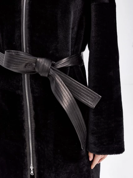 Женское двустороннее пальто из астрагана с поясом премиум класса 2015, черное, размер 48, артикул 63790-5