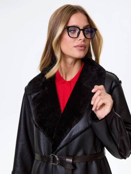 Длинная классическая женская дубленка премиум класса 2054, черная, размер 48, артикул 64170-3