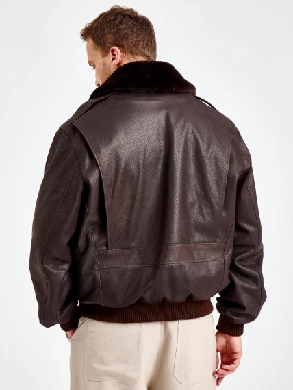 Мужская кожаная куртка пилот премиум класса 548, коричневая, размер 50, артикул 29860-5