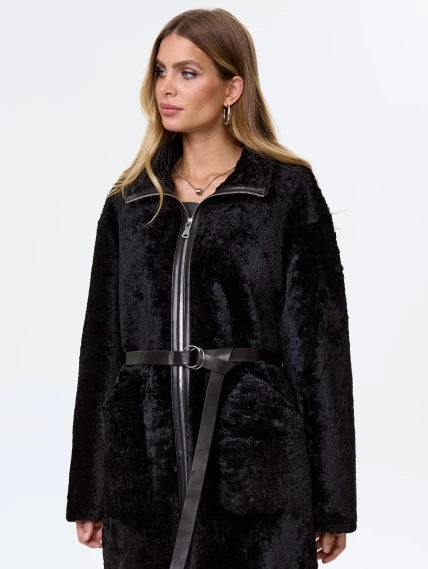 Длинная женская дубленка из астрагана премиум класса 2060, черная, размер 46, артикул 62490-3