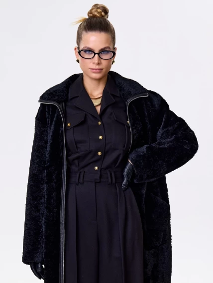 Длинное женское пальто из натуральной овчины астрагана премиум класса 2060, черное, размер 46, артикул 64320-3