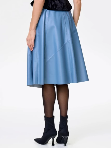 Кожаная расклешенная юбка из натуральной кожи 01рс, голубая, размер 46, артикул 85360-5