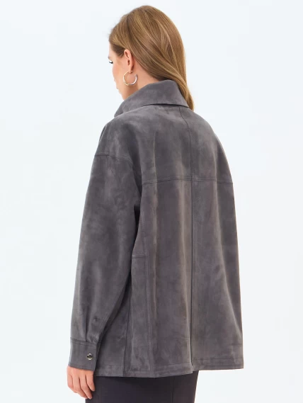 Удлиненная женская замшевая куртка премиум класса 3084з, серая, размер 46, артикул 24680-5