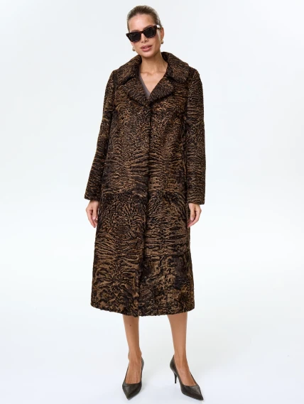 Длинная женская шуба из меха каракульчи премиум класса Лола(ав), темно-коричневая, размер 50, артикул 34000-4