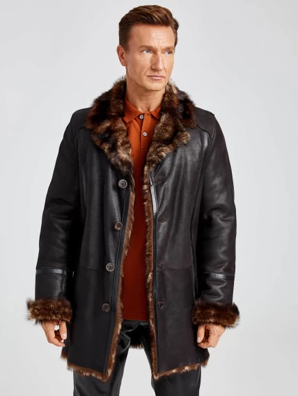 Классическая мужская дубленка из тосканы премиум класса Леон(т), черный триколор, размер 60, артикул 70711-1