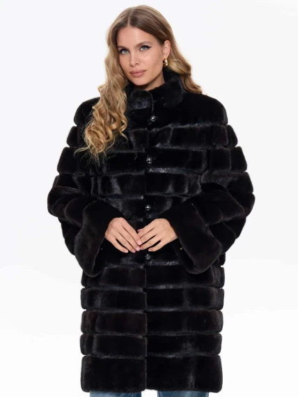 Поперечная женская шуба из меха норки BRASCHI ELM 047, черная, размер 46, артикул 34430-0