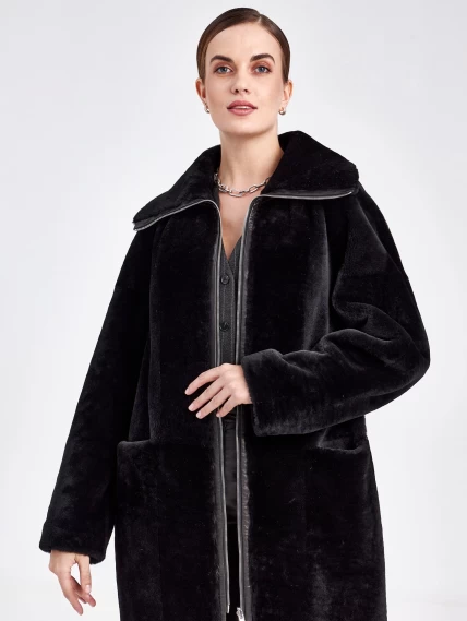 Женское двустороннее пальто из астрагана с поясом премиум класса 2015, черное, размер 48, артикул 63790-2