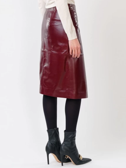 Кожаная юбка миди с запахом 07, бордовая, размер 42, артикул 85351-7