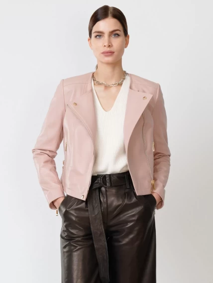 Кожаная женская куртка косуха 389, пудровая, размер 44, артикул 90910-0