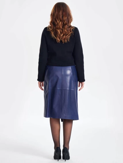 Синяя кожаная юбка миди 07, размер 48, артикул 86370-7