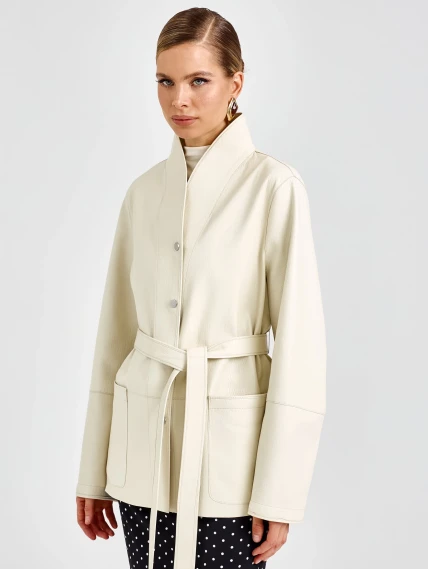 Женская белая кожаная куртка премиум класса 3105, размер 46, артикул 92150-6