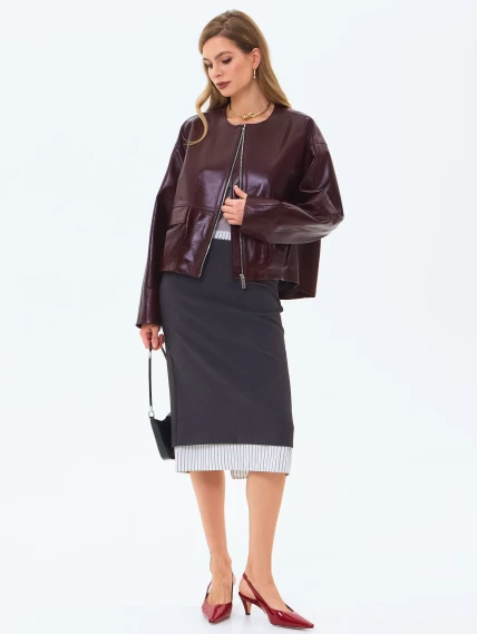 Кожаная куртка бомбер премиум класса для женщин 3094, бордовая, размер 50, артикул 24350-1