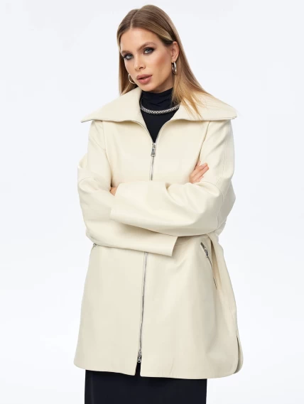 Кожаный плащ оверсайз на молнии для женщин премиум класса 3057, белый, размер 50, артикул 23530-0