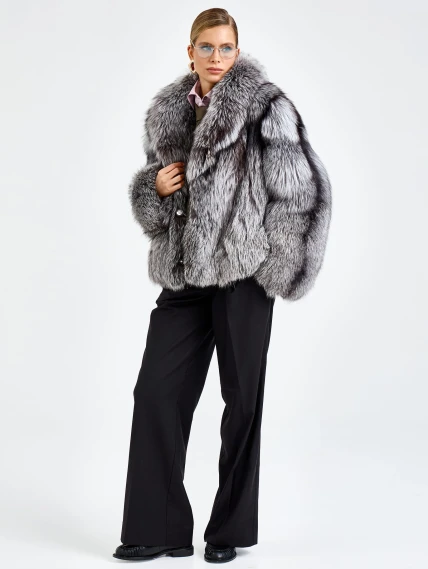 Женская короткая шуба из меха лисы Л1010-1045, серебристо-чёрная, размер 46, артикул 65500-0
