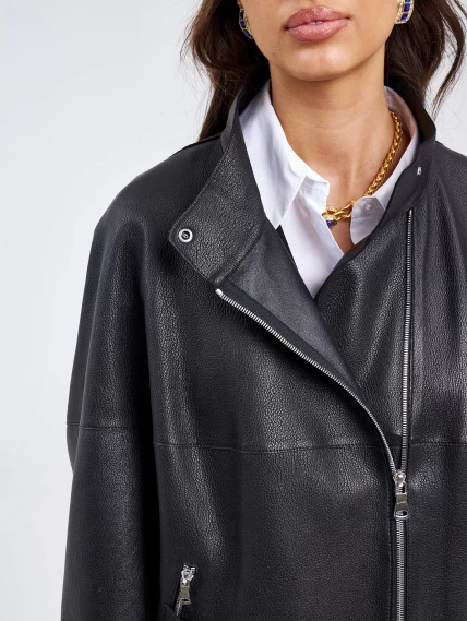 Женский кожаный плащ на молнии премиум класса 3041, черный, размер 48, артикул 91890-2