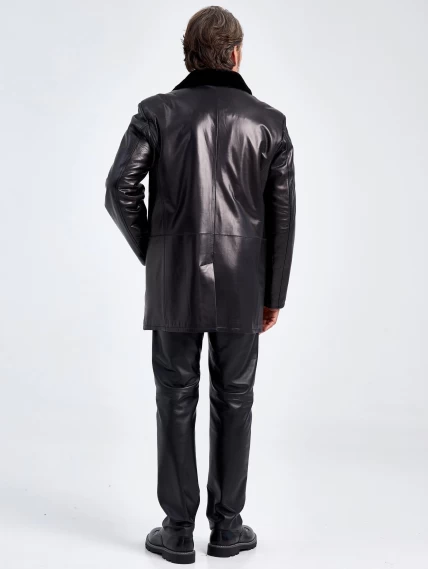 Зимнее мужское кожаное полупальто на подкладке из овчины 5704, черное, размер 48, артикул 40650-2