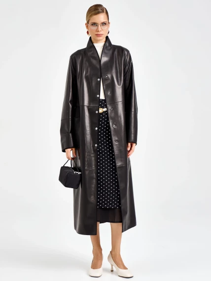 Длинный женский кожаный плащ премиум класса 3099, черный, размер 48, артикул 92120-0