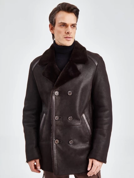 Дубленка двубортная классическая мужская 422, коричневая, размер 58, артикул 70500-1