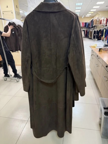 Коричневый женский замшевый плащ премиум класса 3113з, размер 46, артикул 92390-1