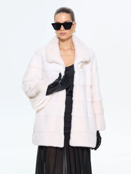 Поперечная женская норковая шуба BRASCHI LE88, белая, размер 42, артикул 34340-5