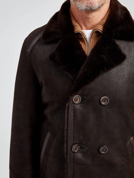 Дубленка двубортная классическая мужская 422, коричневая, размер 58, артикул 70872-2