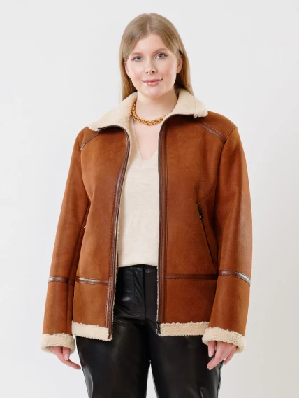 Женская куртка авиатор из натуральной овчины 204, табачно-рыжая, размер 48, артикул 24160-1