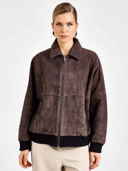 Женская замшевая куртка бомбер премиум класса 3106з, серая, размер 46, артикул 92430-0