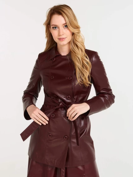 Женский утепленный кожаный двубортный френч 309ш, бордовый, размер 48, артикул 90600-1