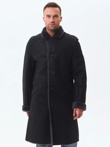 Длинная классическая мужская дубленка премиум класса 407, черная, размер 50, артикул 70440-2