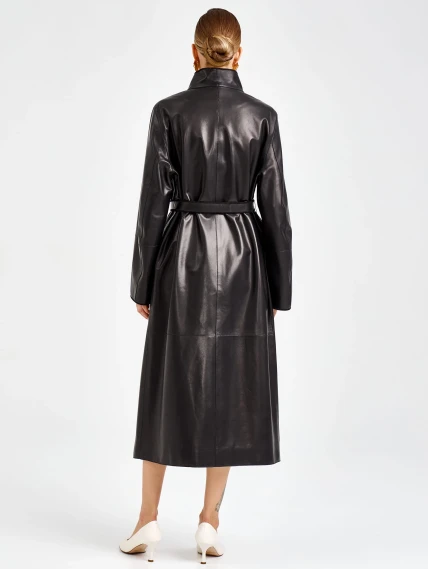 Длинный женский кожаный плащ премиум класса 3099, черный, размер 48, артикул 92120-4