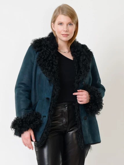 Короткая женская дубленка с овчиной тиградо 289, синяя, размер 42, артикул 62032-1